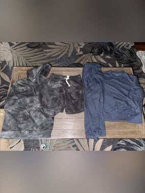 Kids Dark Gray Black Tie-Dye Jogger Shorts & Navy Sweat suit lot M/8 boys